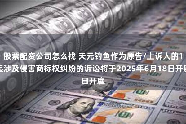 股票配资公司怎么找 天元钓鱼作为原告/上诉人的1起涉及侵害商标权纠纷的诉讼将于2025年6月18日开庭