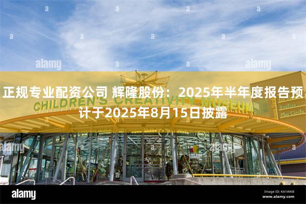 正规专业配资公司 辉隆股份：2025年半年度报告预计于2025年8月15日披露